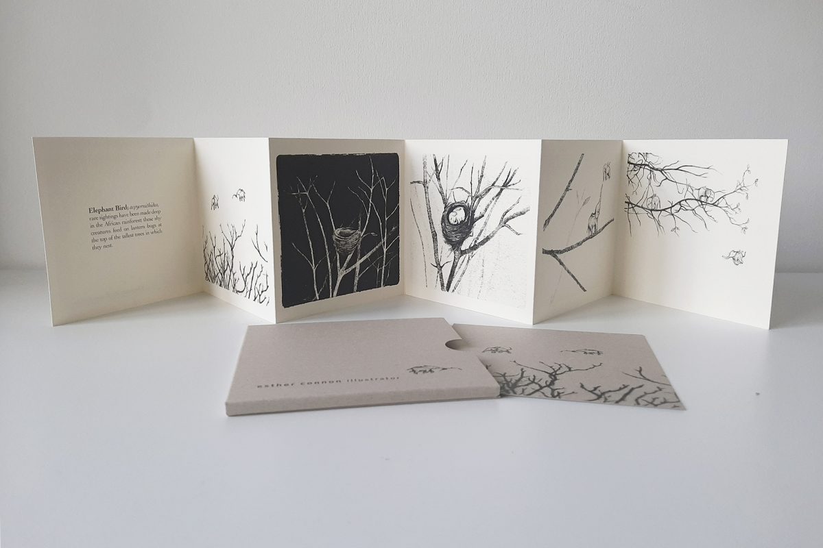 Handmade Concertina book Elephant Bird Esther Connon
